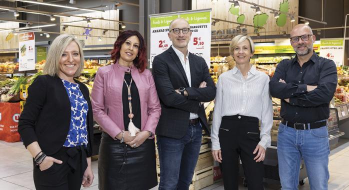 Martine Bazin, manager comptable administratif, Isabelle Guers, manager services et support commerce, Pascal André, responsable de l’établissement, Stéphanie André, directrice générale, et Nicolas Baour, directeur © J.-M. Blache