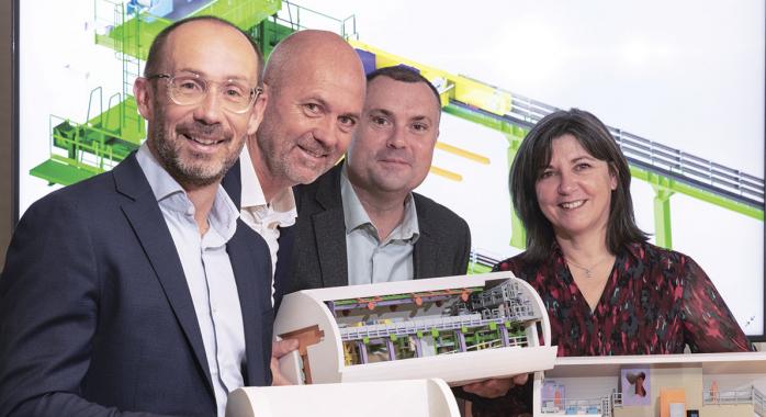Jean-Yves Perrin, chef d’entreprise CEM Énergie, Jacques-Jean Aimé, directeur Cegelec CEM, Sébastien Marlier, chef d’entreprise CEM Ingénierie, et Ghislaine Rousson, cheffe d’entreprise CEM Projets © J.-M. Blache