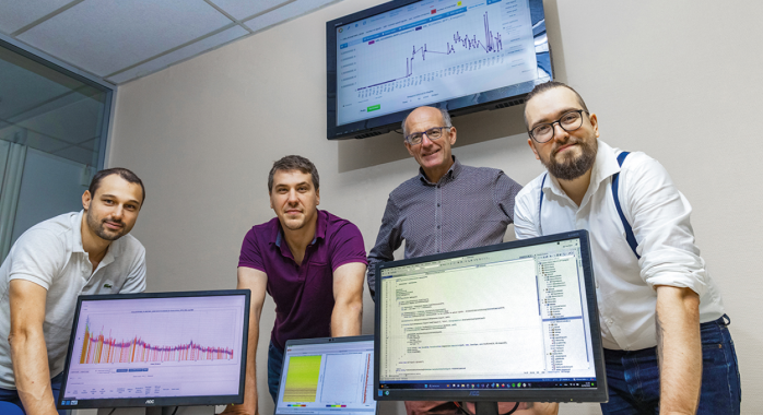 Nicolas Saubin, président d’Astriis, Pierre Arquier, développeur Fullstack senior, Pascal Gain, directeur commercial, et Pascal Roy, directeur technique © J.-M. Blache