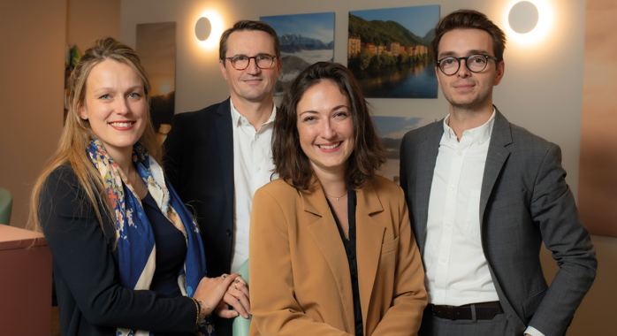 De gauche à droite : Un quatuor de directeurs engagé : Louise-Caroline Bic, Maison Barbillon, Philippe Duchamp, Novotel Grenoble Centre, Clémence Mallet, Grand Hôtel de Grenoble, Michel Garnier, Okko Hôtel Grenoble © F. Ardito
