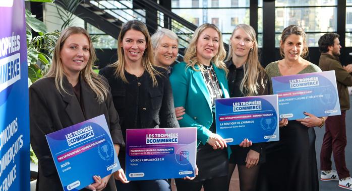 Les lauréates des Trophées du commerce. De gauche à droite, Maegan Rocca, Laetitia Pacalet, Isabelle, Emilie et Elodie Memain, Emilie Perret 