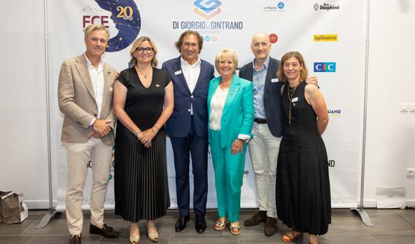 Bertrand Converso, président de la FBTP Isère, Isaline Richard, présidente de FCE Isère, Pierre Streiff, président de la CCI de Grenoble, Marie-Christine Oghly, présidente de FCE mondiales, Pascal André et Séverine Werquin-Matton, élus de la CCI de Grenoble. © Agence Witty